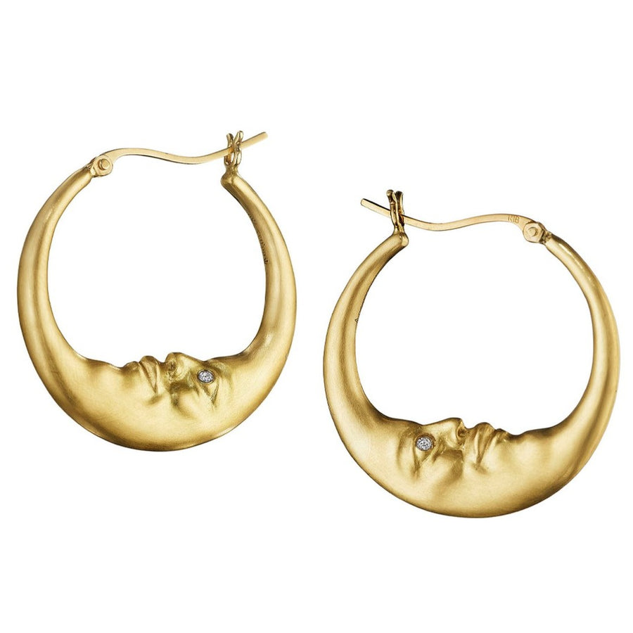 Large Crescent Moon Hoop Earrings - 18k Gold + Diamonds – KMJ